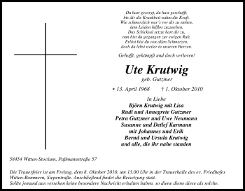 Traueranzeige von Ute Krutwig von Tageszeitung