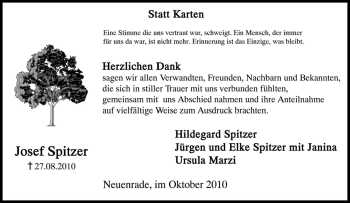 Traueranzeige von Josef Spitzer von Tageszeitung