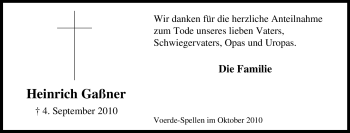 Traueranzeige von Heinrich Gaßner von Tageszeitung