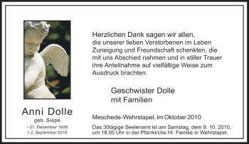 Traueranzeige von Anni Dolle von Tageszeitung