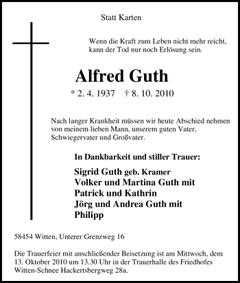 Traueranzeige von Alfred Guth von Tageszeitung