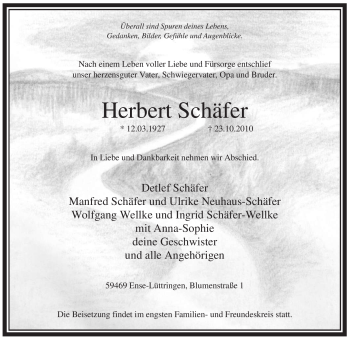 Traueranzeige von Herbert Schäfer von Tageszeitung