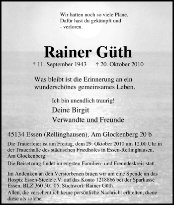 Traueranzeige von Rainer Güth von Tageszeitung