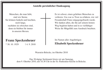 Traueranzeige von Franz Speckenheuer von Tageszeitung