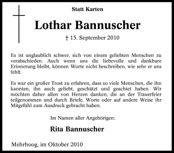 Traueranzeige von Lothar Bannuscher von Tageszeitung