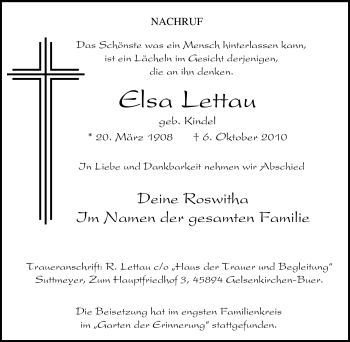 Traueranzeige von Elsa Lettau von Tageszeitung