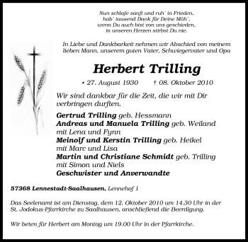 Traueranzeige von Herbert Trilling von Tageszeitung