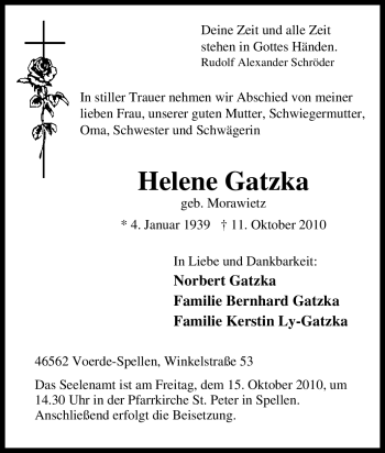 Traueranzeige von Helene Gatzka von Tageszeitung