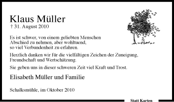 Traueranzeige von Klaus Müller von Tageszeitung