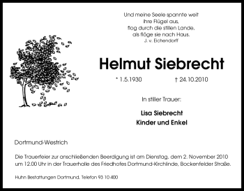 Traueranzeige von Helmut Siebrecht von Tageszeitung