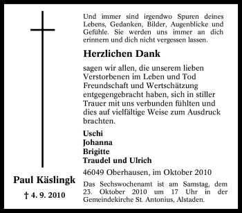Traueranzeige von Paul Käslingk von Tageszeitung
