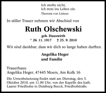 Traueranzeige von Ruth Olschewski von Tageszeitung