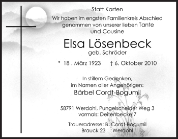 Traueranzeige von Elsa Lösenbeck von Tageszeitung