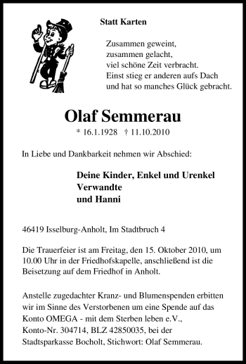 Traueranzeige von Olaf Semmerau von Tageszeitung