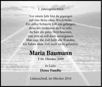 Traueranzeige von Maria Baumann von Tageszeitung