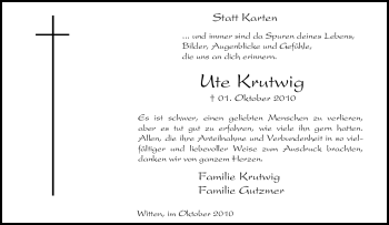 Traueranzeige von Ute Krutwig von Tageszeitung