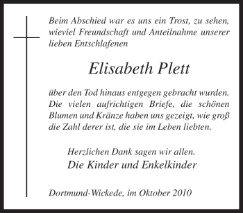 Traueranzeige von Elisabeth Plett von Tageszeitung