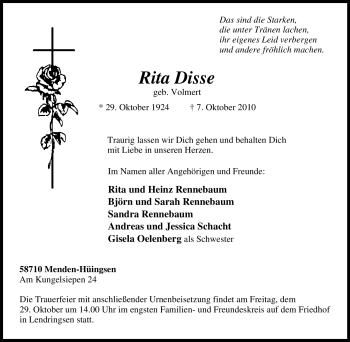 Traueranzeige von Rita Disse von Tageszeitung