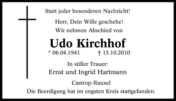 Traueranzeige von Udo Kirchhof von Tageszeitung