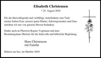 Traueranzeige von Elisabeth Christensen von Tageszeitung