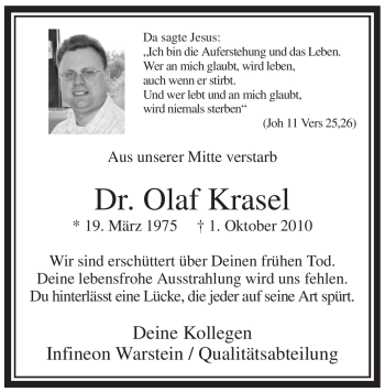 Traueranzeige von Olaf Krasel von Tageszeitung