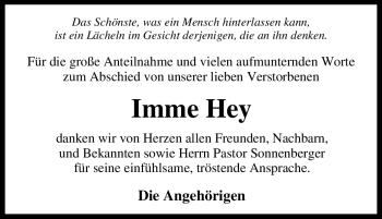 Traueranzeige von Imme Hey von Tageszeitung