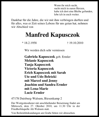 Traueranzeige von Manfred Kapusczok von Tageszeitung