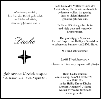 Traueranzeige von Johannes Dreiskemper von Tageszeitung