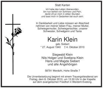 Traueranzeige von Karin Klein von Tageszeitung