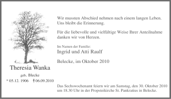 Traueranzeige von Theresia Wanka von Tageszeitung