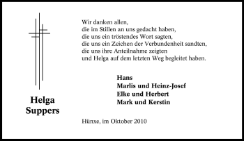 Traueranzeige von Helga Suppers von Tageszeitung