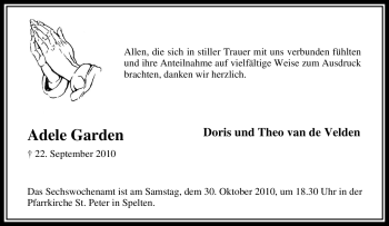 Traueranzeige von Adele Garden von Tageszeitung