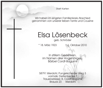Traueranzeige von Elsa Lösenbeck von Tageszeitung
