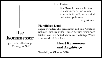 Traueranzeige von Ilse Kornmesser von Tageszeitung