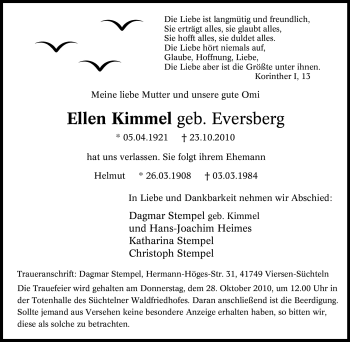Traueranzeige von Ellen Kimmel von Tageszeitung