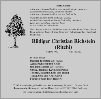 Traueranzeige von Rüdiger Christian Richstein von Tageszeitung