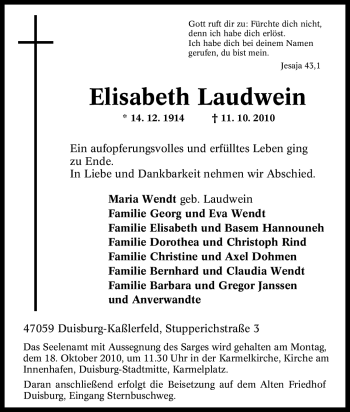 Traueranzeige von Elisabeth Laudwein von Tageszeitung