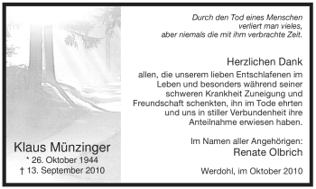 Traueranzeige von Klaus Münzinger von Tageszeitung