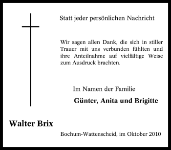 Traueranzeige von Walter Brix von Tageszeitung