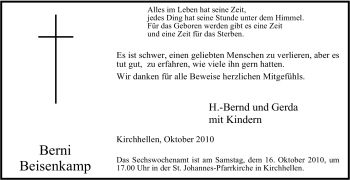 Traueranzeige von Berni Beisenkamp von Tageszeitung