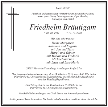Traueranzeige von Friedhelm Bräutigam von Tageszeitung
