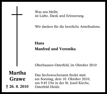 Traueranzeige von Martha Grawe von Tageszeitung