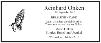 Traueranzeige von Reinhard Onken von Tageszeitung