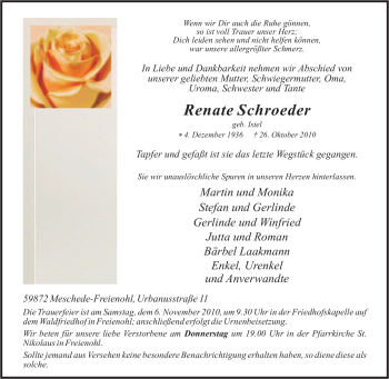 Traueranzeige von Renate Schroeder von Tageszeitung
