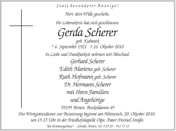 Traueranzeige von Gerda Scherer von Tageszeitung