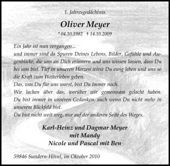 Traueranzeige von Oliver Meyer von Tageszeitung