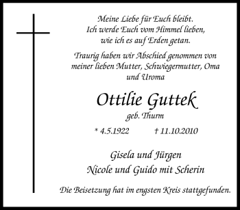 Traueranzeige von Ottilie Guttek von Tageszeitung