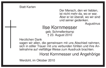 Traueranzeige von Ilse Kornmesser von Tageszeitung