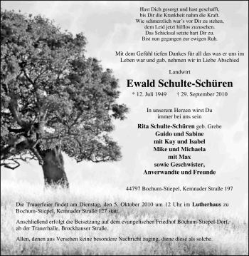 Traueranzeige von Ewald Schulte-Schüren von Tageszeitung