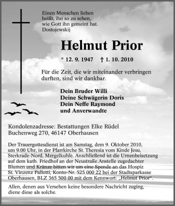 Traueranzeige von Helmut Prior von Tageszeitung